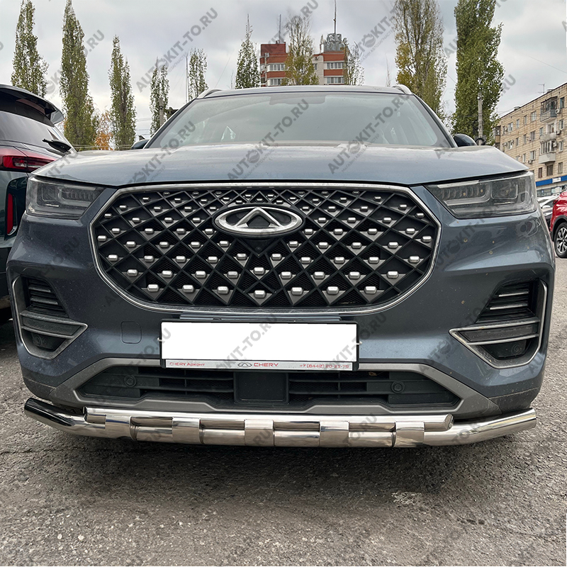 Защита переднего бампера двойная с перемычками CHERY Tiggo 8 Pro 2021