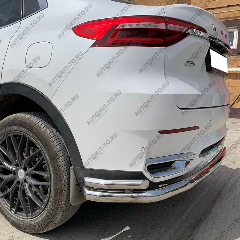 Защита заднего бампера угловая большая двойная HAVAL F7X 2019-2021